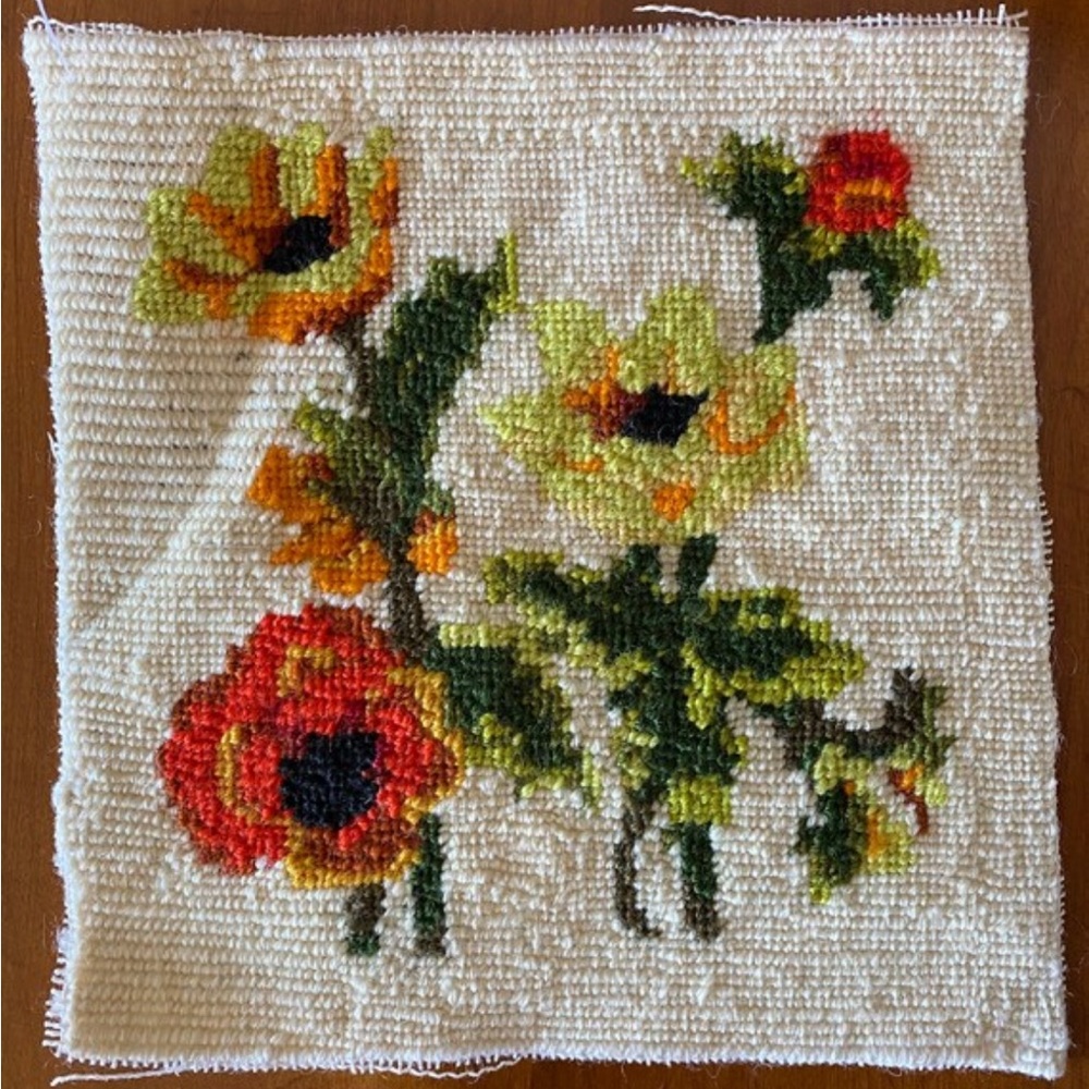 Handmade Floral Hooked Rug Accent - Red, Orange & Green